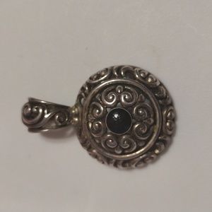 Silver Tone Filigree W/ Faux Black Onyx Stone Pendant